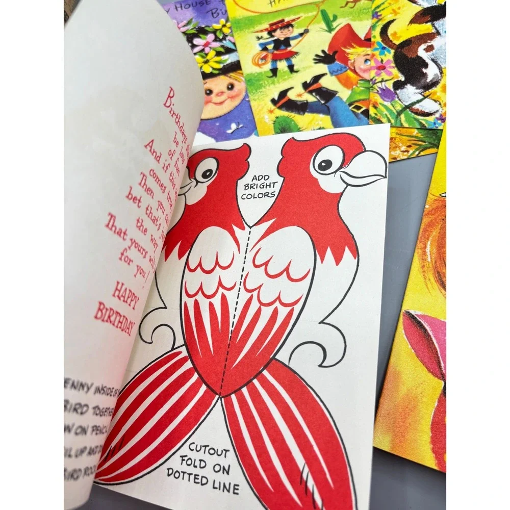 Vtg Sunshine Cards Kids Birthday Actjvity Set of 6 UNUSED with Envelopes